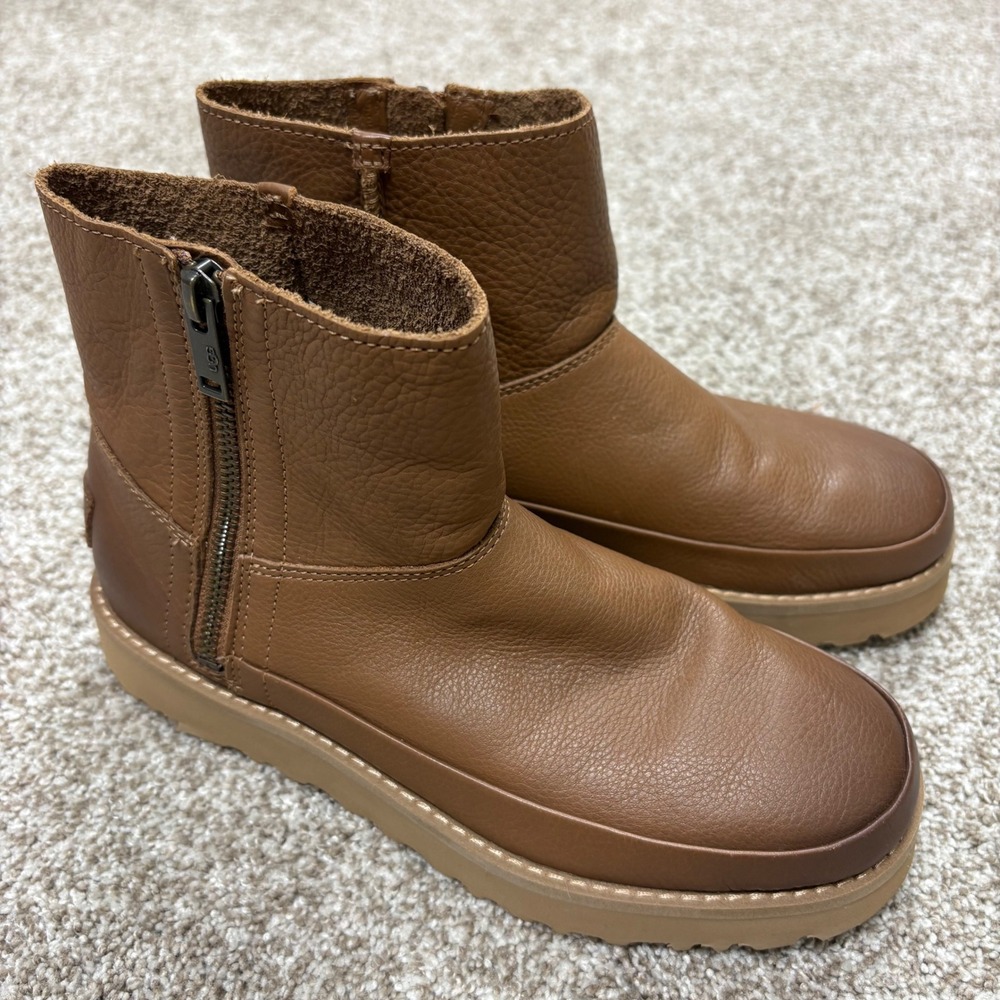 UGG Deconstructed Mini Leather Boots Zip Chestnut Womens Size 6